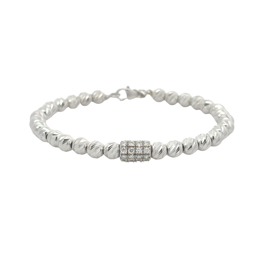 14k White Gold Braided Bracelet with Diamonds – 53mm