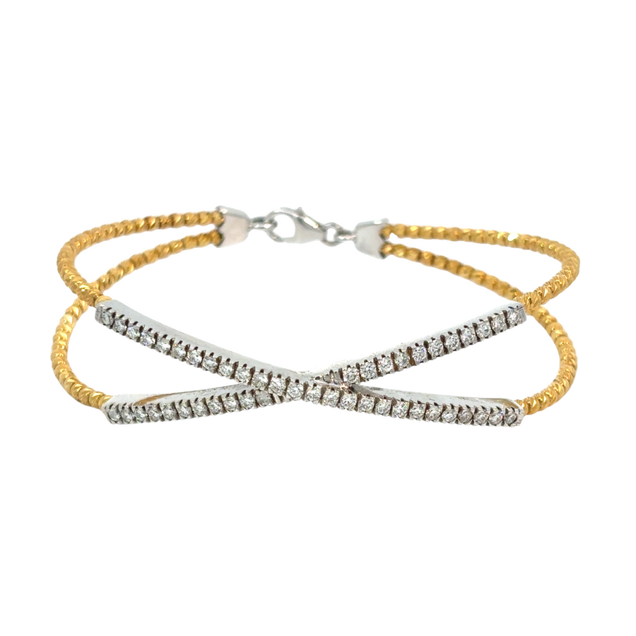 14k Two-Tone Crossed Bracelet with Diamonds – 5.5 cm