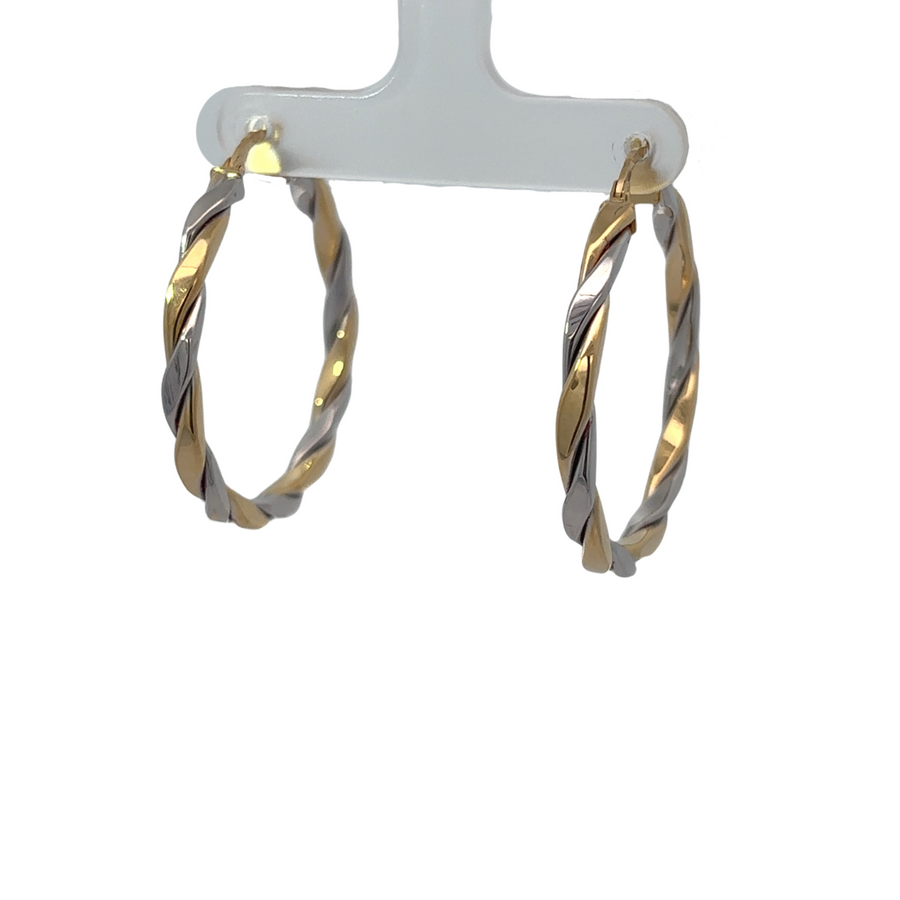 14k Gold Two-Tone Twist Earrings – Stylish Medium Design for Women