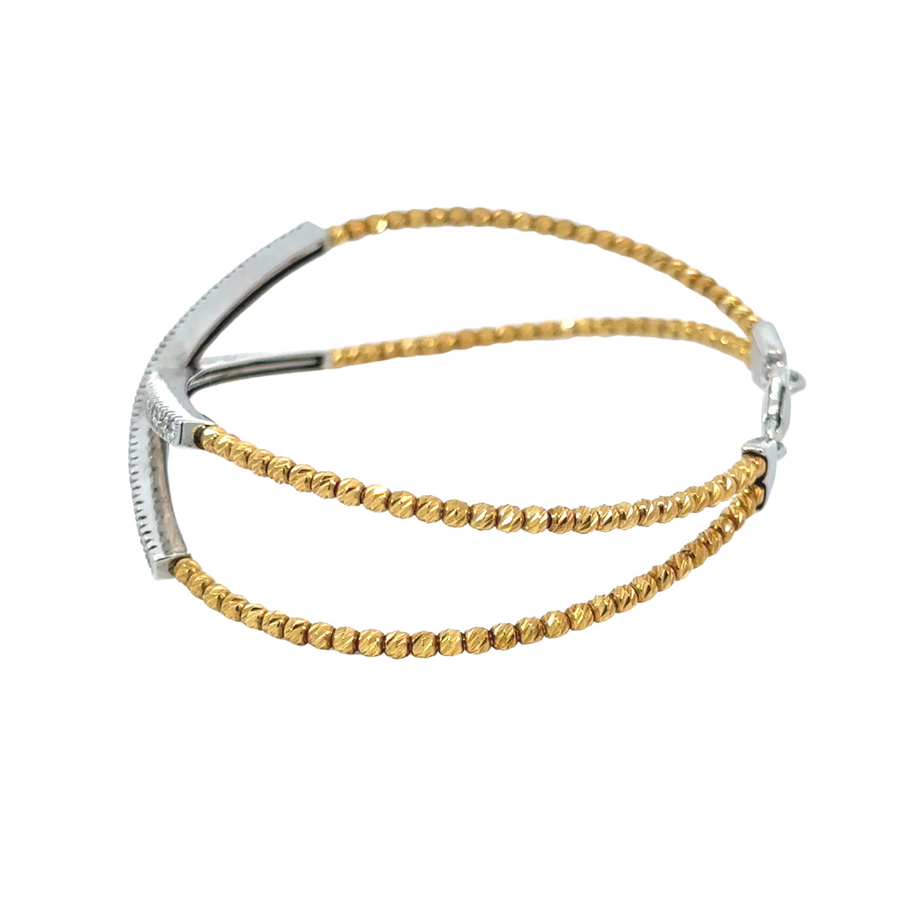 14k Two-Tone Crossed Bracelet with Diamonds – 5.5 cm