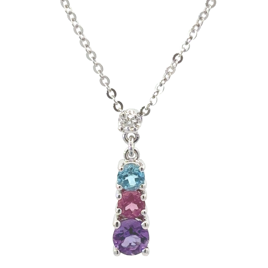 14k White Gold Necklace with 3 Stones – 16.75 Inches