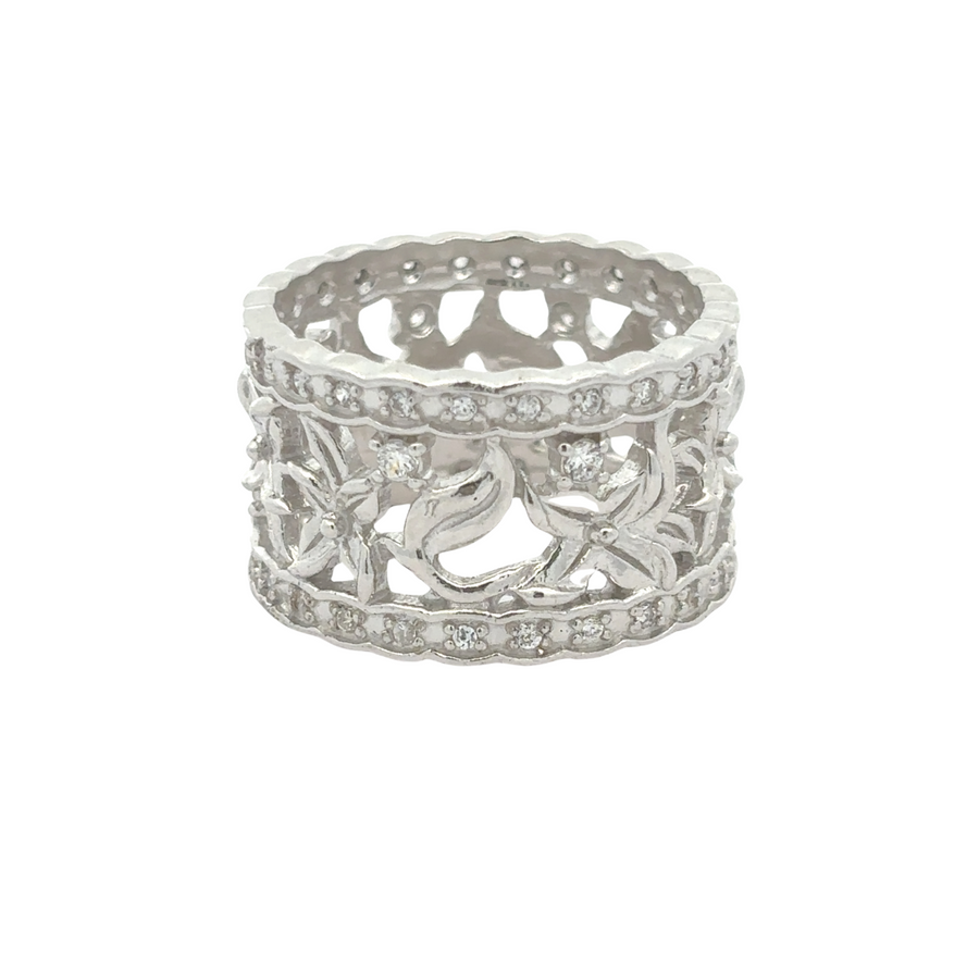 Silver Ring with Flower &amp; Leaf Design for Women – Size 7