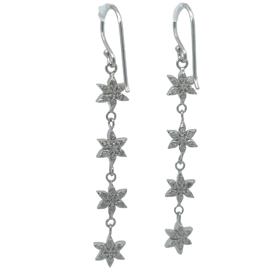 Silver Earrings with Small 4-Flower Design for Women