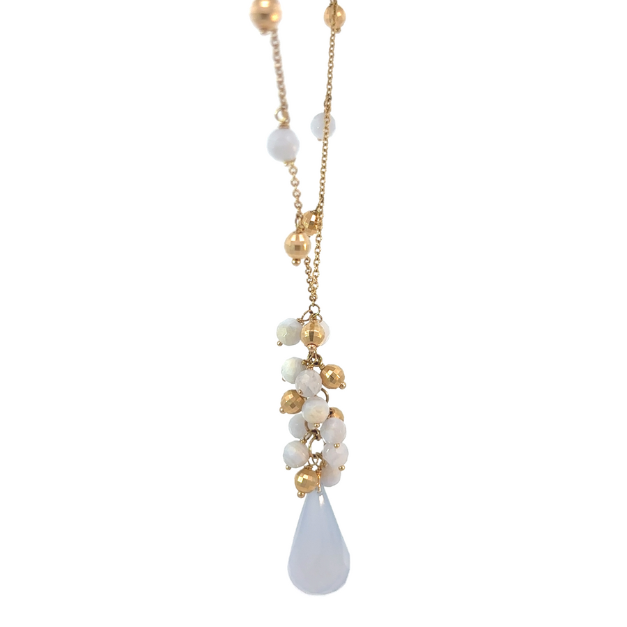 14k Gold Necklace with Gold Balls, Stone Accents, and Centerpiece – 17.25 Inches