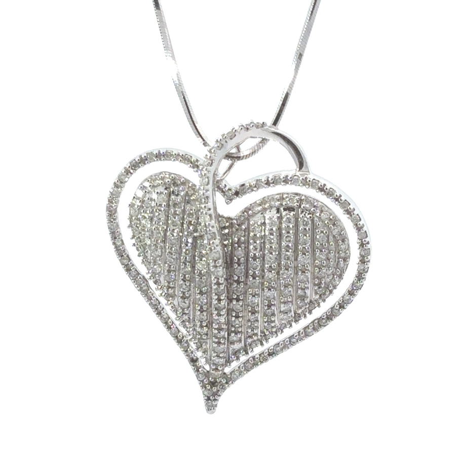 14k White Gold Heart Pendant with 0.75 CT Diamonds – For Women