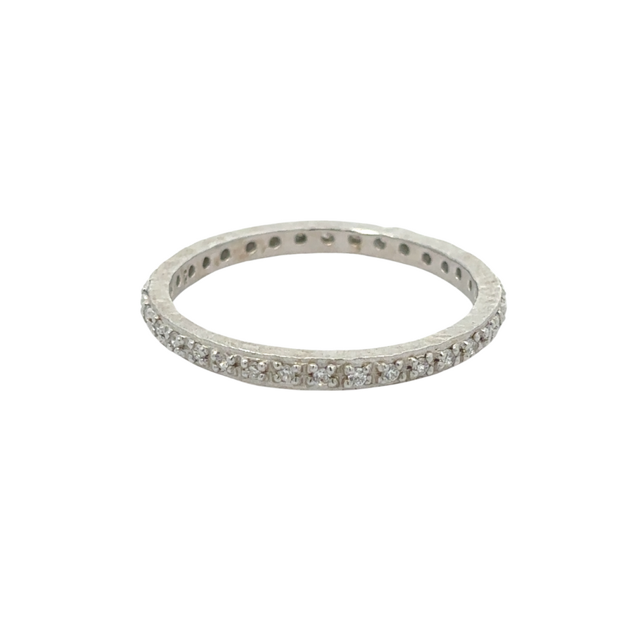 White Gold Ring with CZ Stones - Size 6 for Women