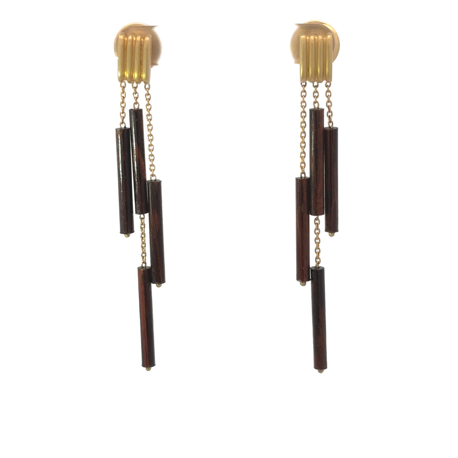 Women's 18k Gold Bamboo-Style Earrings with Diamonds (Set)