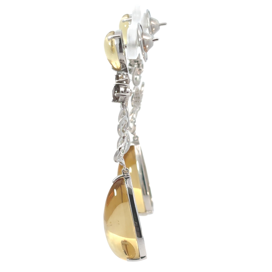 Close-up of WG quartz gemstone earrings for women