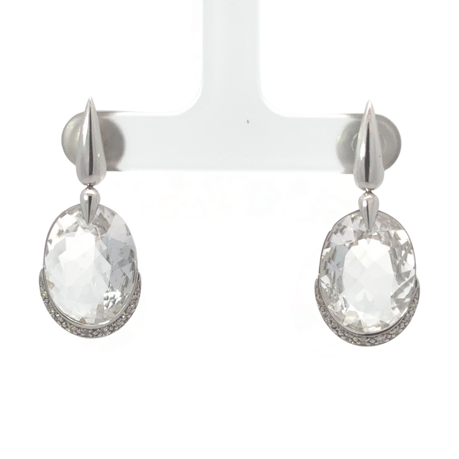 14k white gold earrings with quartz and diamond accents