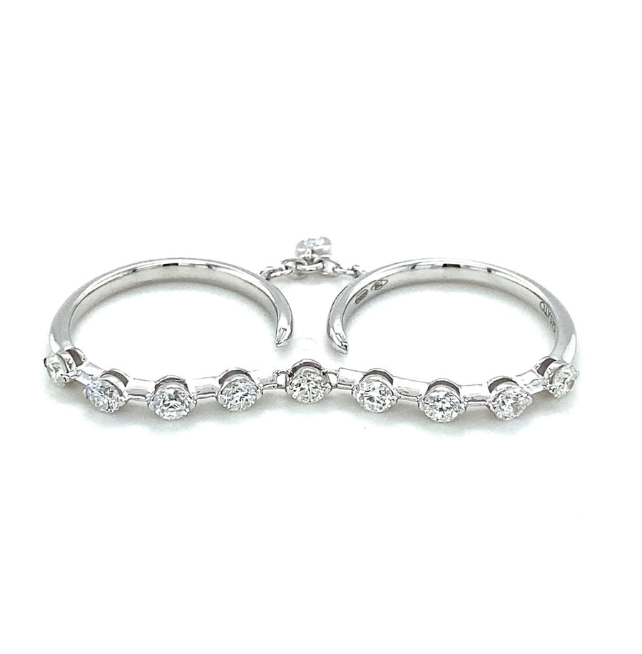 Side view of white gold ring showing dual band design