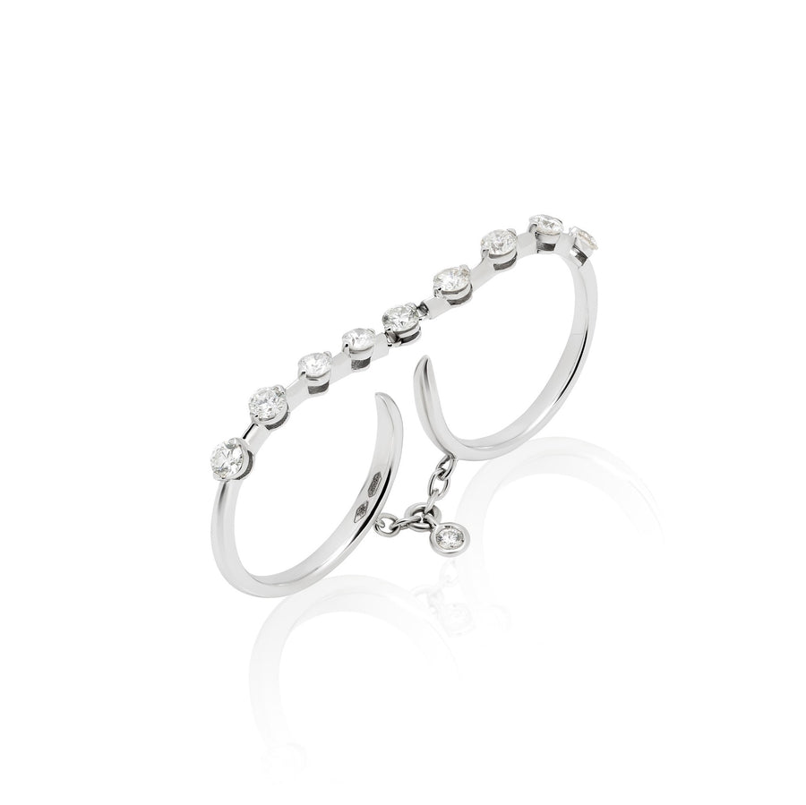 Modern diamond double ring made with 14k white gold