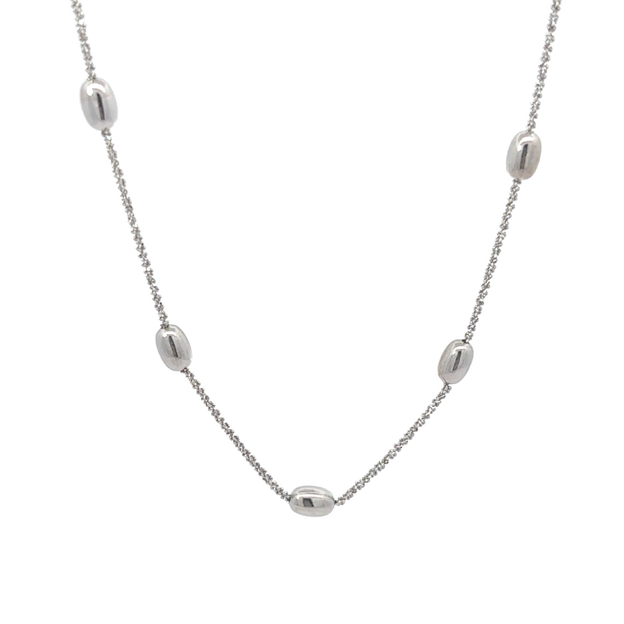 Women’s 24.5-inch silver necklace displayed flat