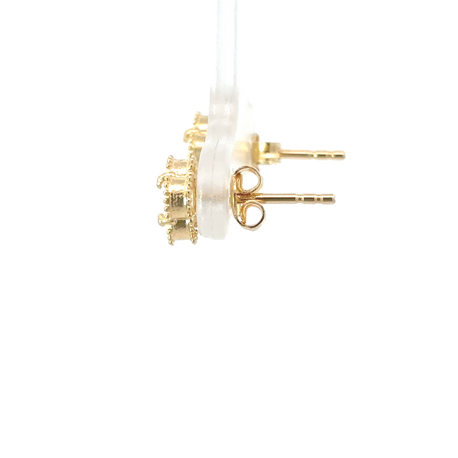 Close-up of one XXS earring showing fine gold finish