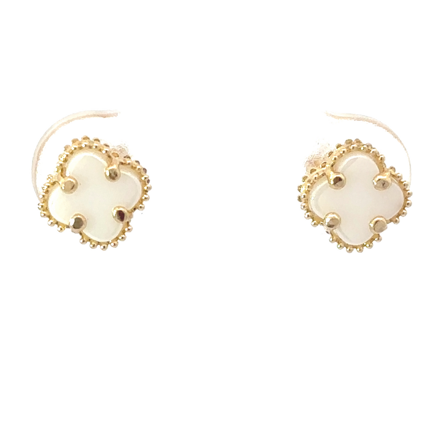 Pair of XXS 14k gold earrings displayed on a white background