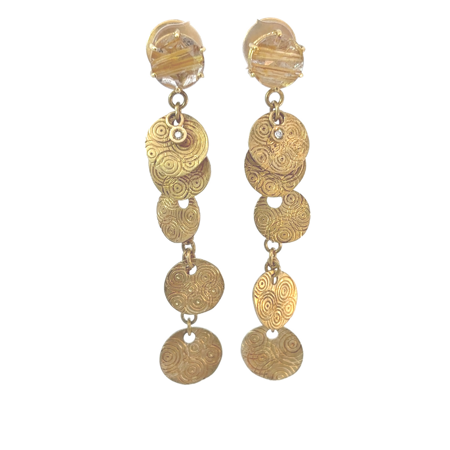 18k yellow gold ring with rutilated quartz and diamonds