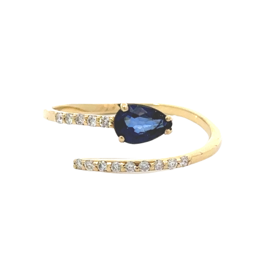 18k yellow gold open ring with blue sapphire