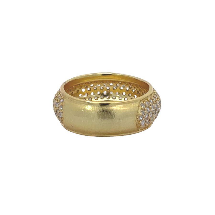 Yellow gold ring size 7 displayed on black velvet