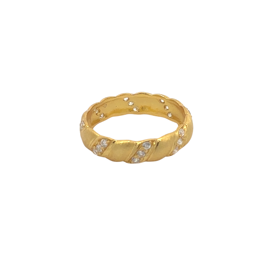Elegant yellow gold ring featuring sparkling CZ accents