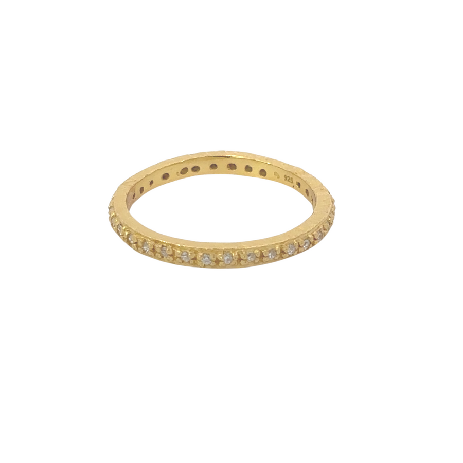 Yellow silver ring with sparkling cubic zirconia stones