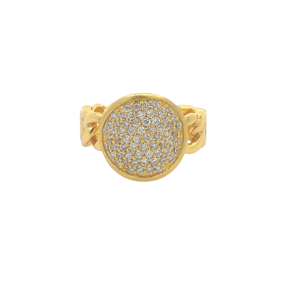Yellow silver ring with sparkling cubic zirconia stone size 8