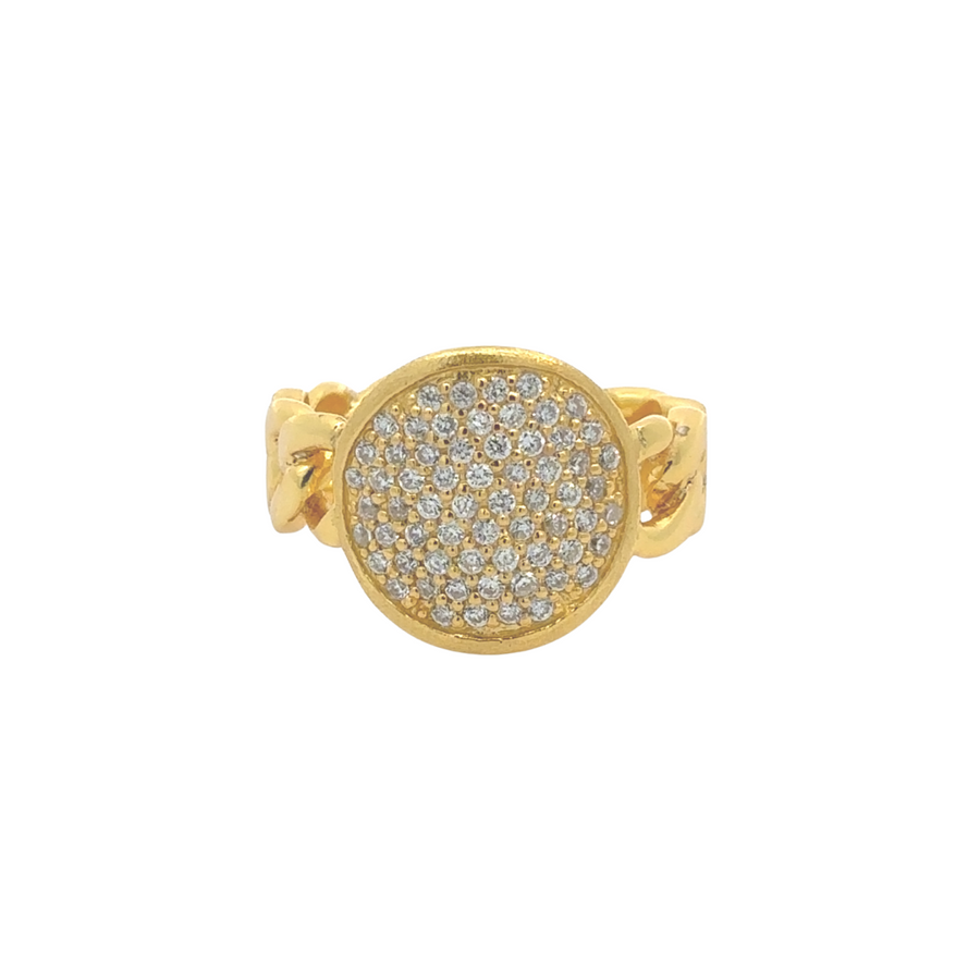 Yellow silver ring with sparkling cubic zirconia stone
