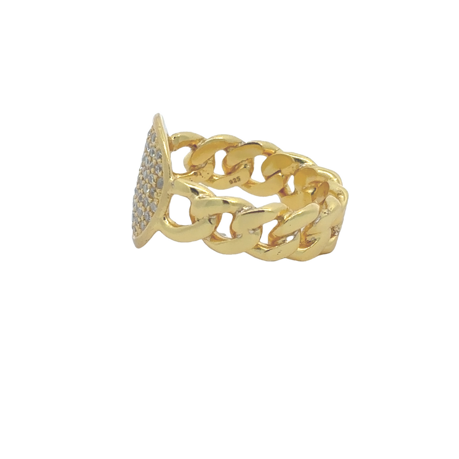 Close-up of yellow CZ ring size 7 with polished finish