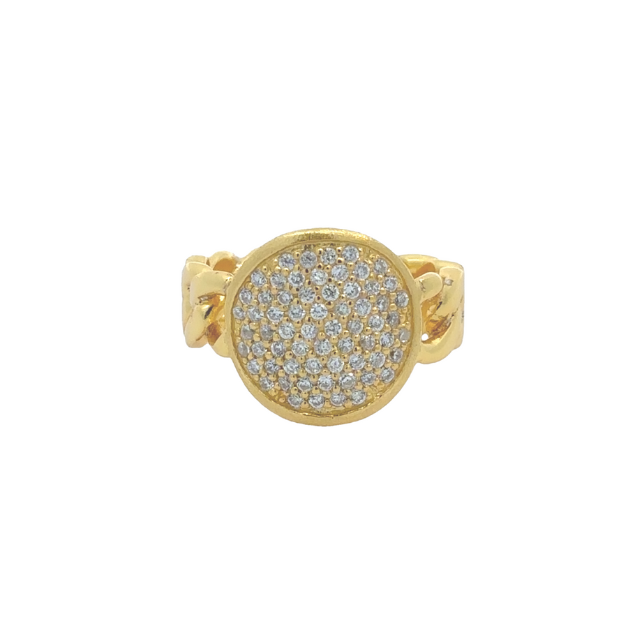Yellow silver ring with sparkling cubic zirconia stone