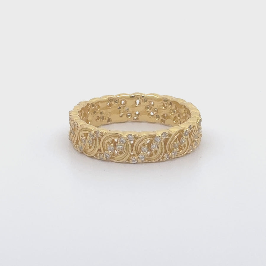 Yellow Gold Single Braid Silver Ring - Size 7 for Women