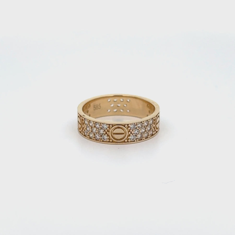 14k Gold Ring with CZ & Design C, Size 6 for Women