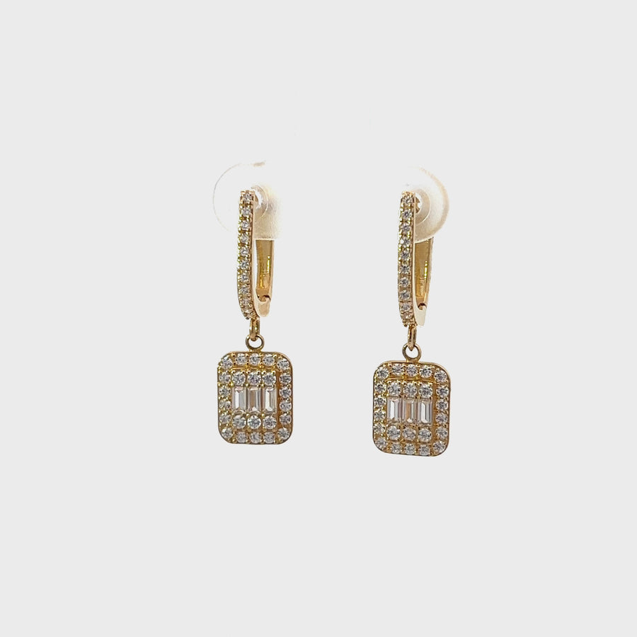 14k Gold Huggie Earrings with Square CZ for Women - Set2