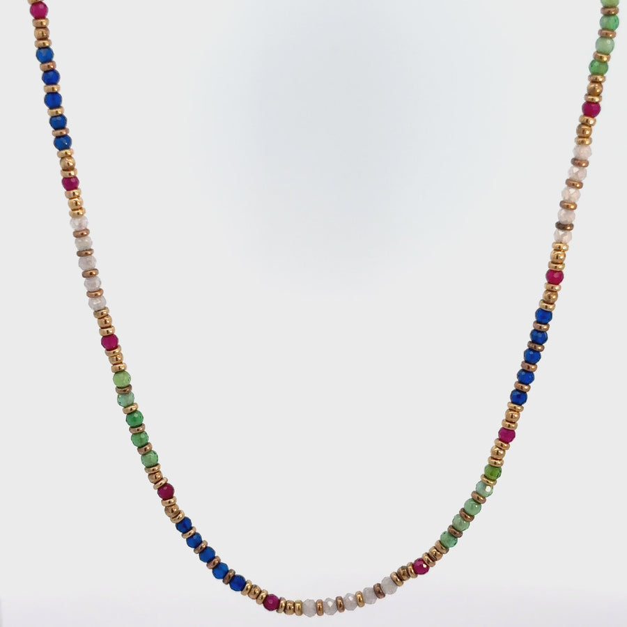 14k Gold Necklace with Stones, Adjustable 15.5-16.5 Inch