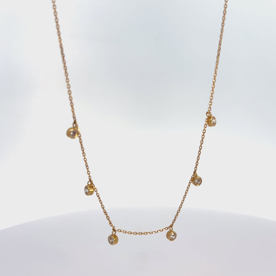 18k Real Gold Chain with 6 CZ Stones - Adjustable