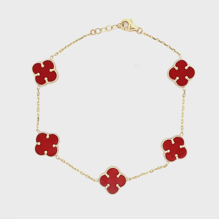 14k Gold Bracelet with 5 Red XS Accents – Adjustable for Women