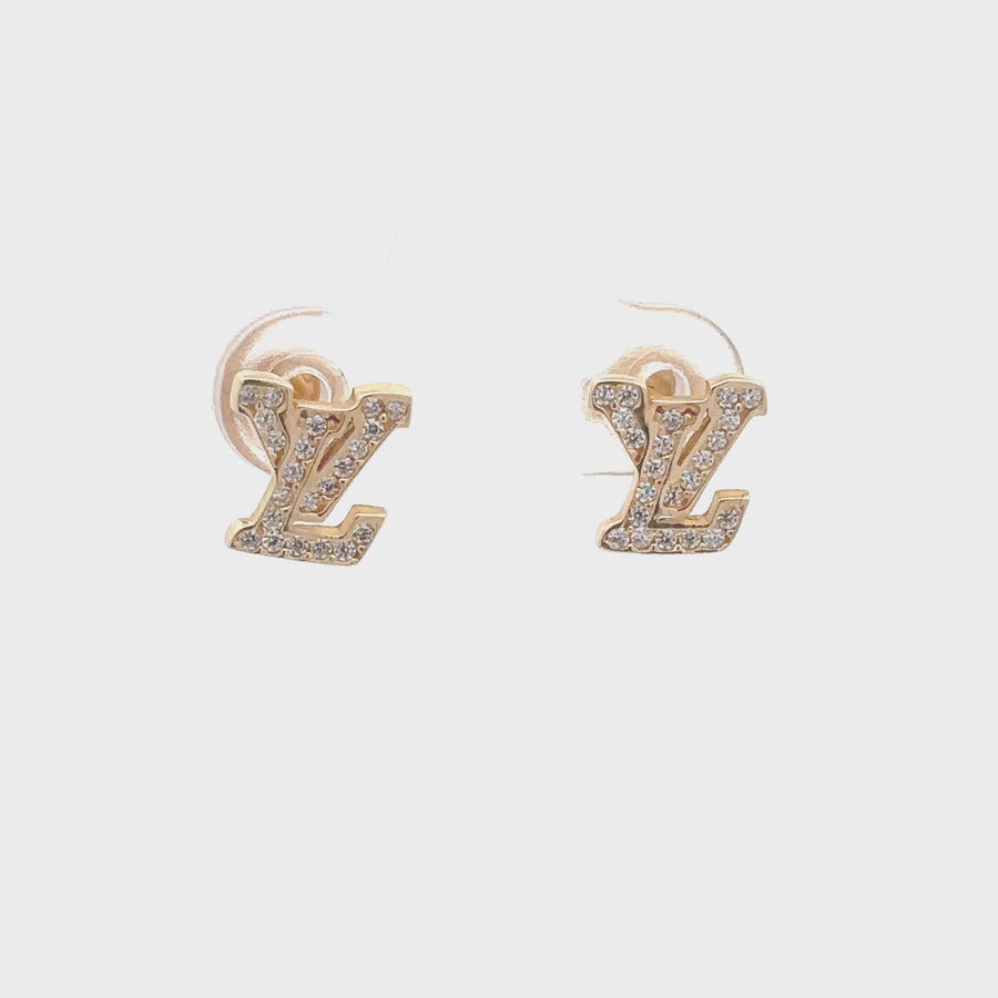 14k Gold Stud Earrings with All CZ