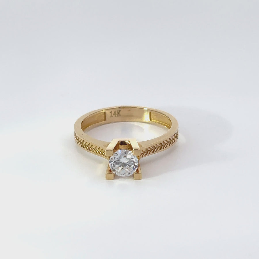 14k Gold Ring with Center CZ for Women, Size 6