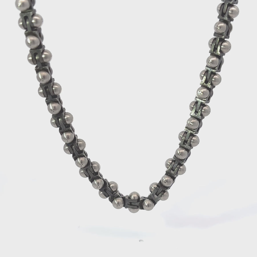 22-Inch Carbon Steel Necklace with 18k Gold and Diamond Accent