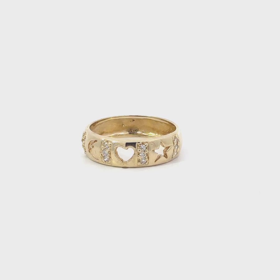 14k Gold Ring with Star, Heart & Moon – Celestial-Inspired Design