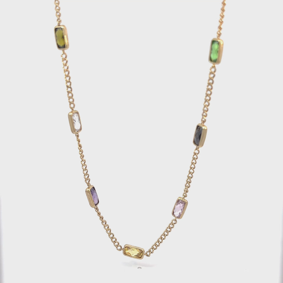 14k Gold Necklace with 25 Multi-Stones – 29.5 Inches