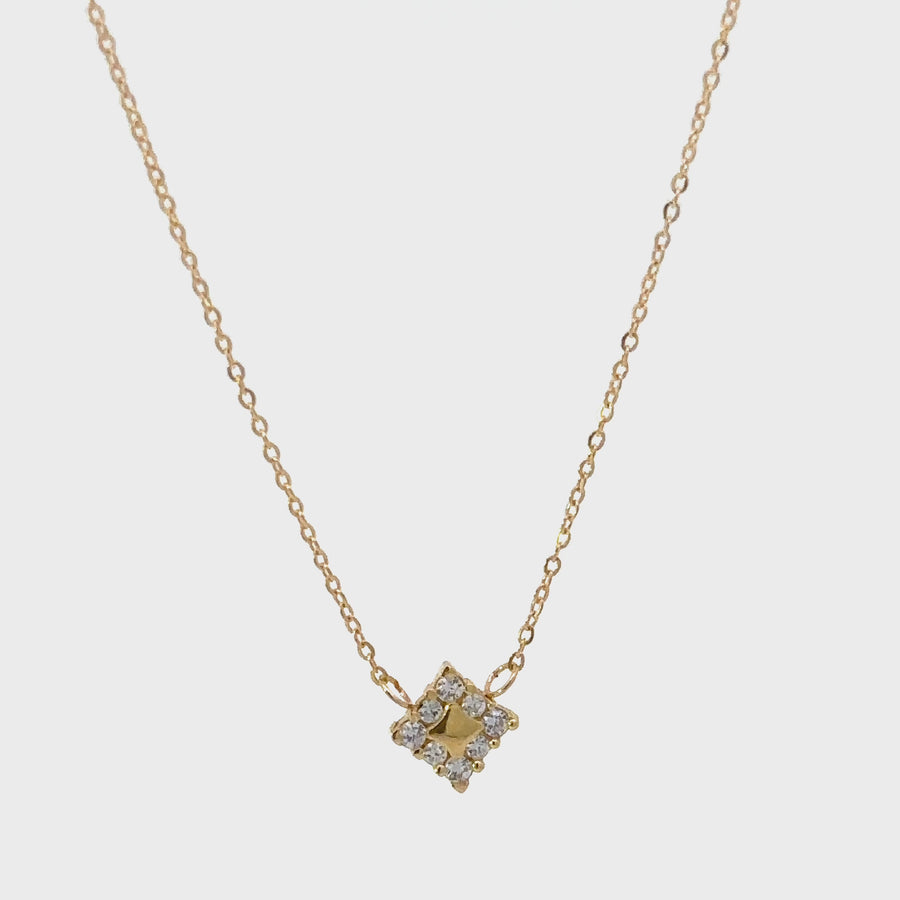 18k Gold Square Pendant Necklace with CZ for Women and Babies