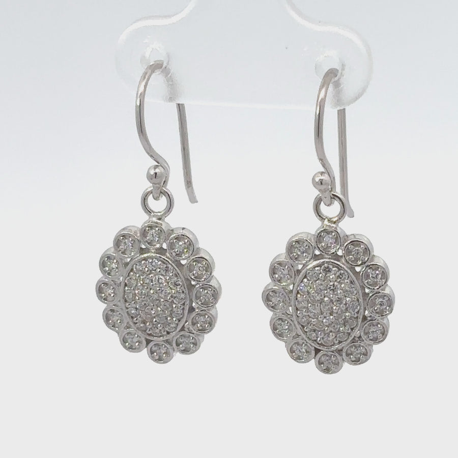 White Gold Silver  Flower Earrings