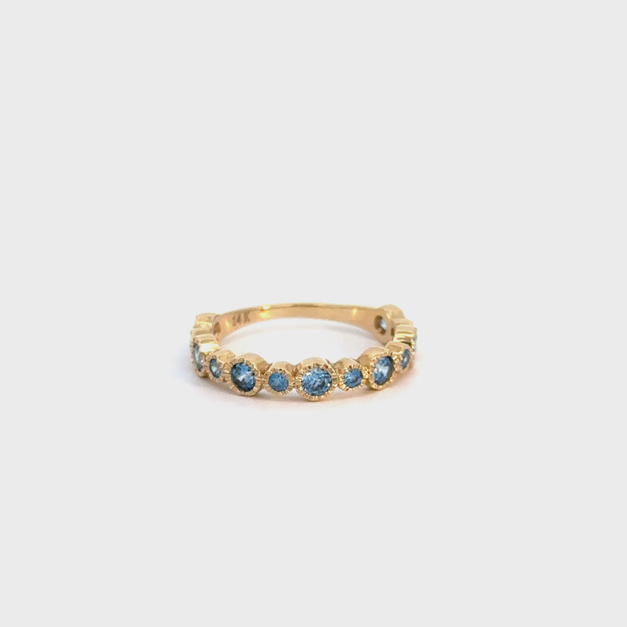 14k Gold Circle Ring with Blue CZ, Size 8