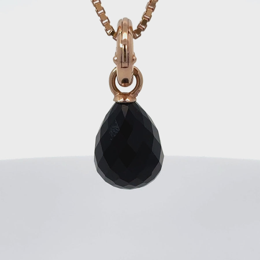 14k Rose Gold Pendant with Pear-Shaped Black Stone (Unisex)