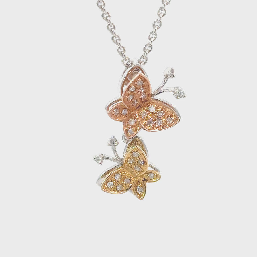 14k Gold Necklace with Two Butterfly Pendant – 18.75 Inches