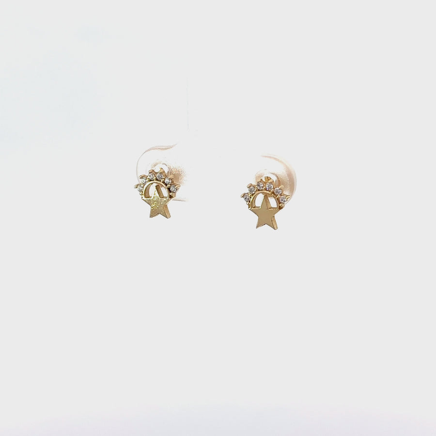 14k Gold Star Stud Earrings for Women - Cubic Zirconia