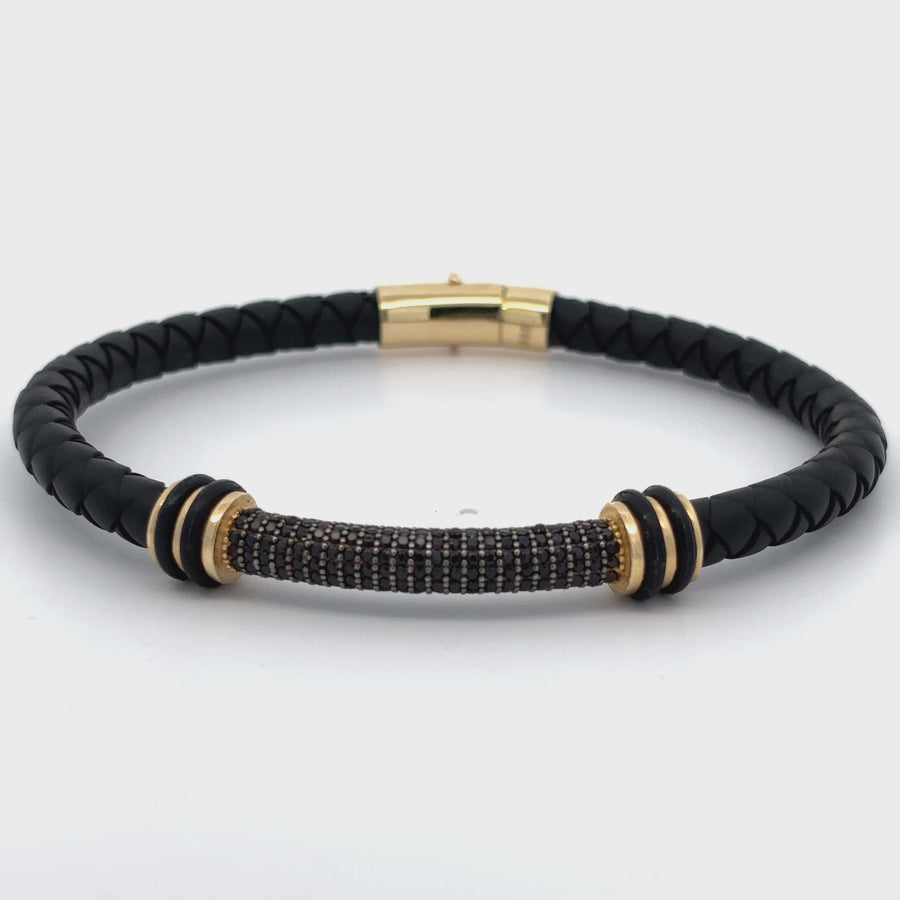 14k Gold and Leather Bracelet for Men