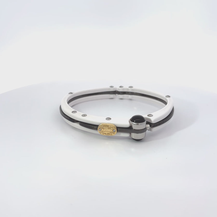 18k Gold Men’s Bracelet with Ceramic and 0.02 CT Diamond – 6 cm