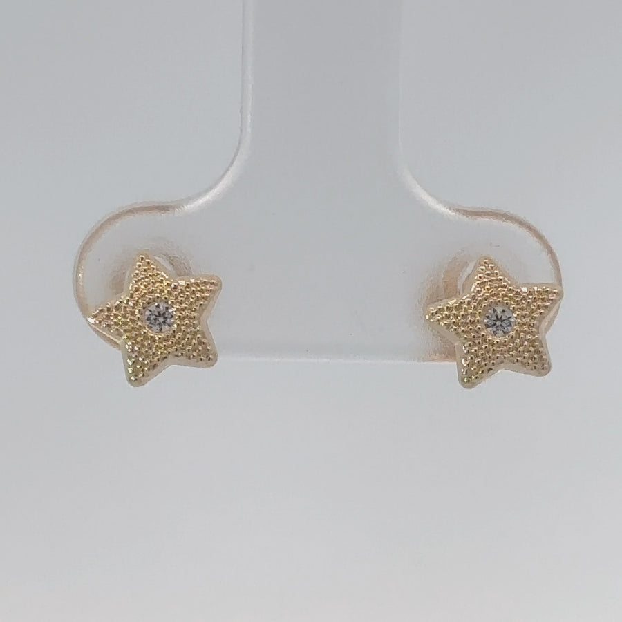 14k Gold Small Star Center Stud Earrings for Baby