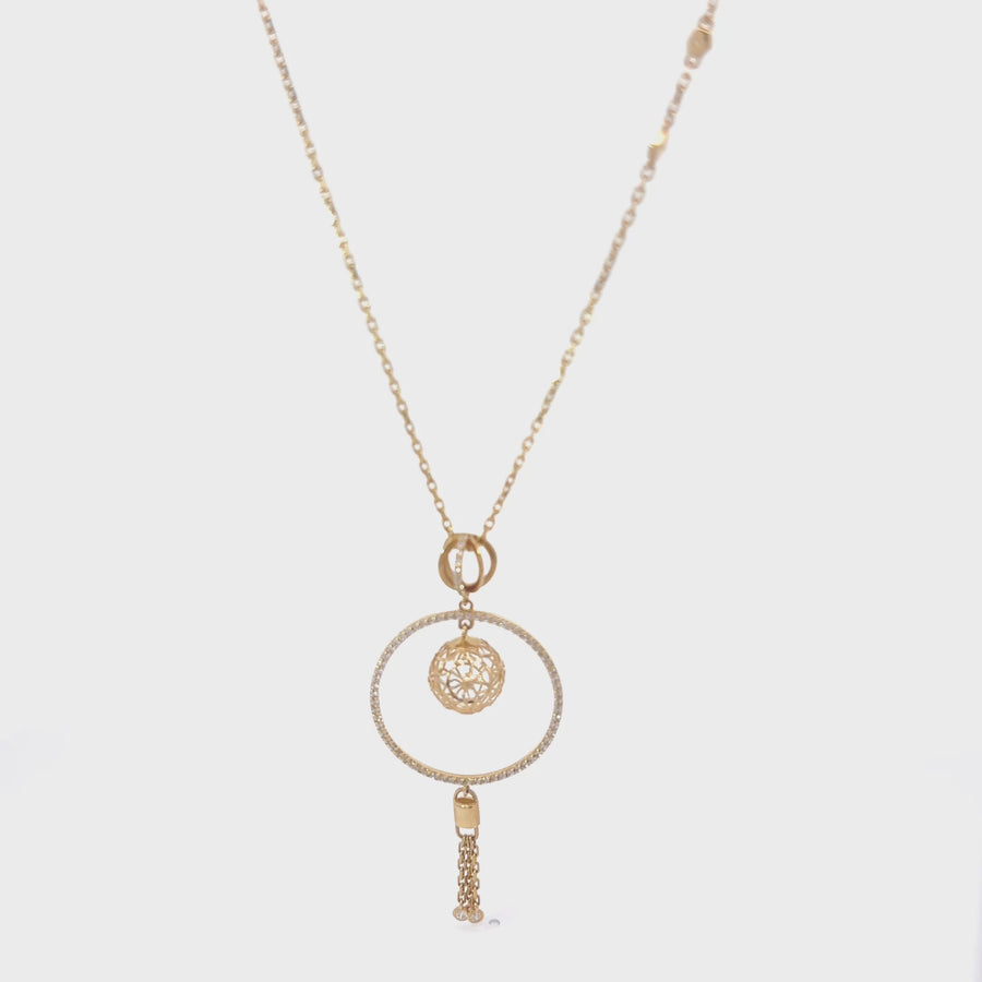 14k Gold Necklace with Circle Pendant – Adjustable 22 to 24.5 Inches