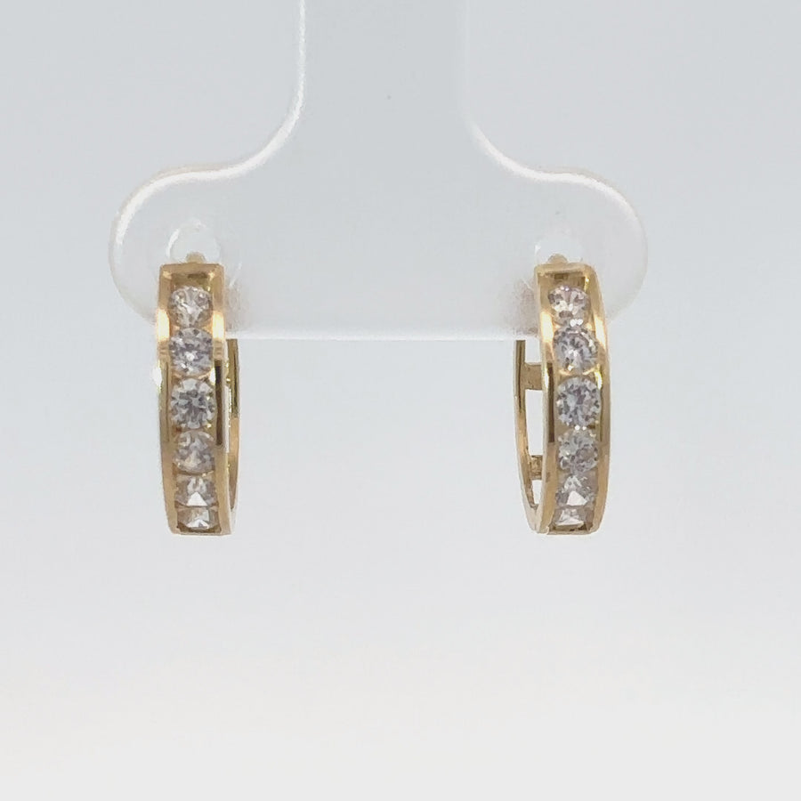 14k Gold XS Huggie Earrings with Center CZ Line for Women and Babies