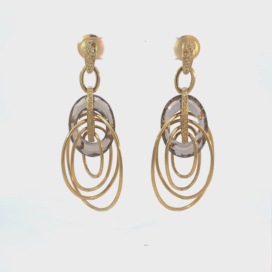 18k Gold Hoops with Smoky Quartz – Sophisticated Elegance